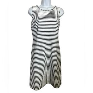 Talbots dress size 4 navy blue & cream sleeveless dress with braided neckline 💙